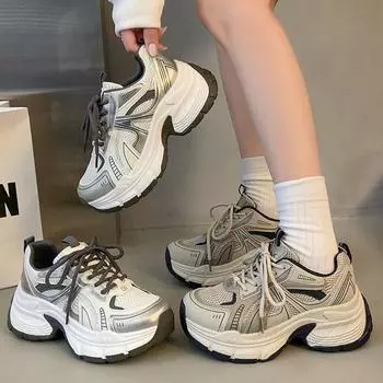 Модные туфли для пап в гонконгском стиле на платформе для женщин весна-лето 2025 года, новые универсальные туфли для мужчин небольшого роста на платформе с подошвой для увеличения роста 35 синий