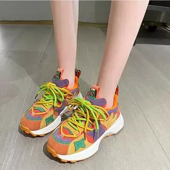 Модные туфли для папы на толстой подошве 2024 года, новые сетчатые дышащие повседневные спортивные женские туфли, универсальные вулканизированные туфли Zapatillas Mujer 35 оранжевый
