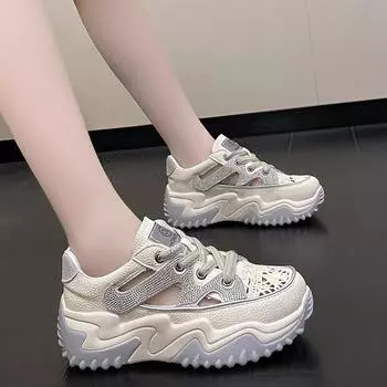 Модные туфли для папы с высокой посадкой 2024 года, летние спортивные сандалии с толстой подошвой, повседневные универсальные роскошные женские туфли на платформе 35 серый