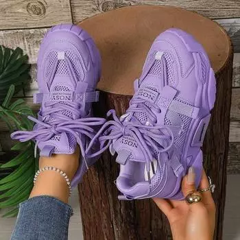 Модные туфли для папы, студенческие кроссовки для женщин 2025 года, весна-лето, новая сетчатая дышащая мягкая подошва, универсальные удобные кроссовки для бега 35 лавандовый