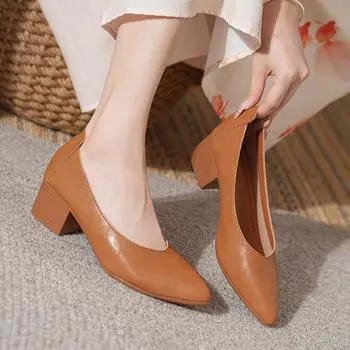 Модные туфли-дополнения, новые универсальные туфли из мягкой кожи с заостренным носком и небольшим каблуком, роскошные универсальные туфли на высоком каблуке для женщин 35