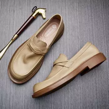 Модные туфли из кожи Lazy Pedal, мужские туфли из кожи с круглым носком, мужские повседневные туфли Doudou из мягкой кожи с мягкой подошвой и дышащими вставками 43