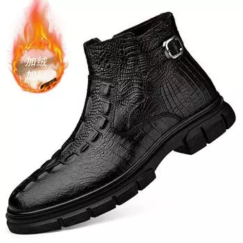 Модные туфли из кожи с текстурой крокодила, высококачественные мужские высокие сапоги, зимние формальные теплые плюшевые ботильоны, деловые ботинки «Челси» на осень 37