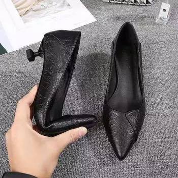 Модные туфли из мягкой искусственной кожи на низком каблуке для женщин на среднем каблуке 3/5 см, черные туфли с острым носком для женщин, тонкие женские туфли для офиса 34