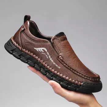 Модные туфли из натуральной кожи для ходьбы, модные удобные мужские повседневные туфли для вождения, мужские туфли ручной работы без застежек на плоской подошве, новые дышащие мокасины 38 чёрный