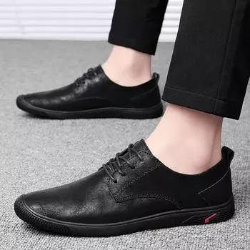 Модные туфли из натуральной кожи для мужчин, кроссовки на шнуровке, дышащие, модные туфли для скейтбординга, мужские туфли для активного отдыха из коровьей кожи для мужчин 6.5 бежевый