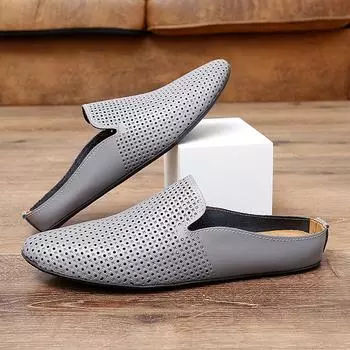 Модные туфли из натуральной кожи, мужские повседневные туфли, дышащие мужские полуботинки, легкие туфли Muller, модные удобные тапочки, летние полуботинки 36 чёрный