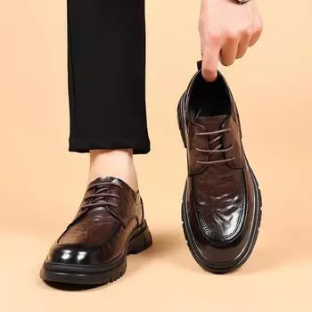 Модные туфли из натуральной кожи на шнуровке класса люкс, черные туфли, джентльменские туфли-оксфорды с толстой подошвой для мужчин, мужская повседневная обувь 38 чёрный