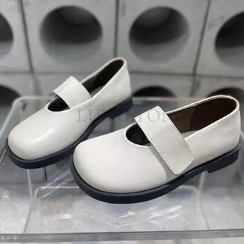 Модные туфли из натуральной кожи с круглым носком и небольшим вырезом, повседневные женские кроссовки, мягкие, женские, летние, ретро, новые, базовые, однотонные, для отдыха, Мэри 35 чёрный