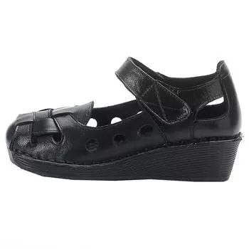 Модные туфли из натуральной кожи, сандалии для женщин, летние дышащие женские сандалии для мам на танкетке, гладиаторы, женские туфли на платформе Оксфорд CN35 чёрный