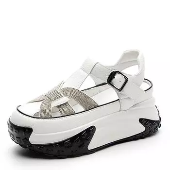 Модные туфли из натуральной кожи со стразами высотой 7 см, сандалии на платформе, на танкетке, женские массивные кроссовки, женские, повседневные, на шнуровке, полые, летние 33 розовый