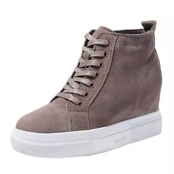 Модные туфли из натуральной кожи со скрытым каблуком 8 см, женские массивные кроссовки, зимние теплые плюшевые кроссовки на платформе, женская осенняя обувь 34 хаки