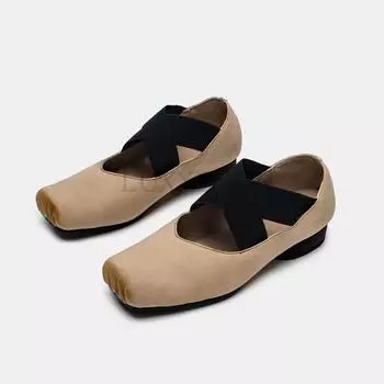 Модные туфли из натуральной кожи в стиле ретро с квадратной головкой и неглубоким воротом для танцев, повседневные, удобные, модные, простые, ветреные, китайские, документальные туфли 35Instant delivery