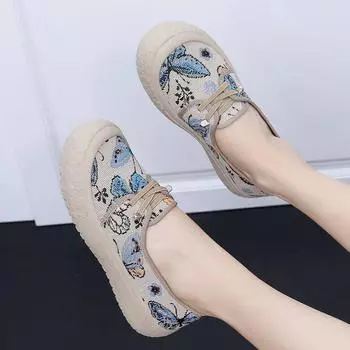 Модные туфли из ткани в стиле ретро на весну и осень, женские однобортные туфли, универсальные туфли с мягкой подошвой для среднего и пожилого возраста, рабочая обувь с одной педалью 35