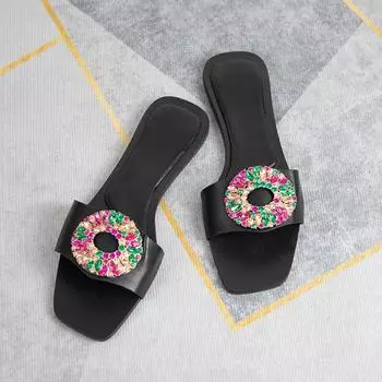 модные туфли Laides 2024 летние плоские сандалии для женщин роскошные цветные бриллиантовые брендовые дизайнерские модные пляжные вечерние женские сандалии 37 хаки