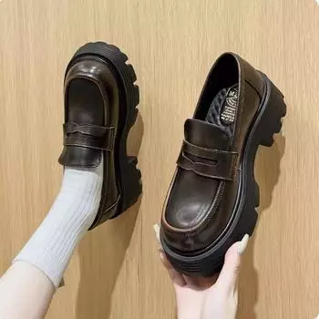 Модные туфли Lefu из натуральной кожи на толстой подошве для женщин 2024 года, новые осенние туфли в ретро-коричневом британском стиле, маленькие кожаные туфли JK Single Shoes 34 чёрный