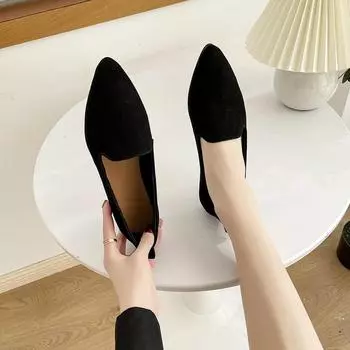 Модные туфли-лодочки без застежек, дышащие эластичные балетки, женские мягкие туфли с острым носком для отдыха, женские балетки 2024 года 35 бежевый