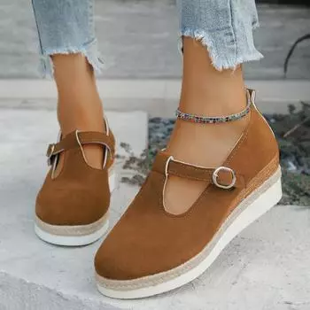 Модные туфли-лодочки большого размера 44, женские туфли на танкетке с принтом, повседневные туфли на осенней платформе с пряжкой, прогулочные туфли, универсальные женские туфли Zapatos De Mujer 36 белый