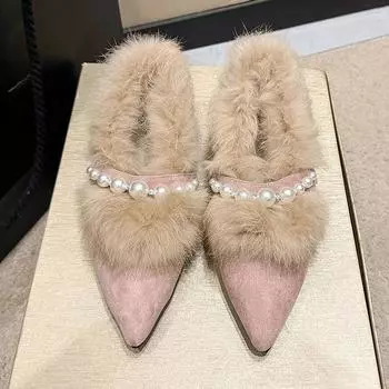 Модные туфли-лодочки на квадратном каблуке с острым носком из коровьей замши для женщин со скидкой 2024 года, высококачественные туфли-лодочки с бисером на весну/осень 35 чёрный