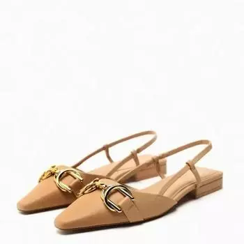 Модные туфли-лодочки на низком каблуке с открытой пяткой, летние белые металлические украшения с острым концом, женские сандалии, туфли-лодочки, модные туфли на плоской подошве 35 коричневый