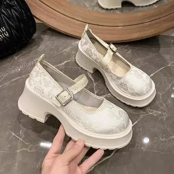 Модные туфли-лодочки на платформе для женщин на очень высоком каблуке с пряжкой на ремешке, туфли Мэри Джейн с принтом, женские туфли в стиле готической вечеринки для женщин 2024 г. 35
