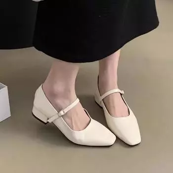 Модные туфли-лодочки на среднем каблуке для женщин 2024 года, новинка, горячая распродажа, летние повседневные туфли без застежек, женские туфли без застежек, туфли-лодочки из искусственной кожи с неглубокой подошвой 35 бежевый