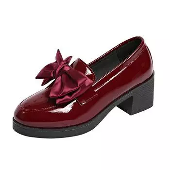 Модные туфли-лодочки на толстом каблуке с бантом, женские лакированные кожаные туфли на платформе, женские элегантные туфли без застежек на высоком каблуке, модельные туфли больших размеров 36
