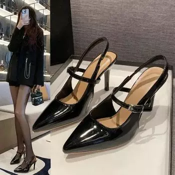 Модные туфли-лодочки с металлической пряжкой, женские туфли на среднем каблуке, туфли с острым носком, женские туфли на каблуках, роскошные женские босоножки на каблуках 34