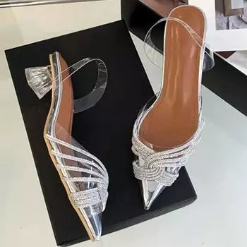 Модные туфли-лодочки с острым носком, женские летние туфли-лодочки класса люкс, стильные прозрачные туфли из ПВХ на низком каблуке, сандалии для вечеринок для женщин 35 серебряный