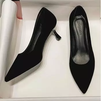 Модные туфли-лодочки, универсальные туфли на высоком каблуке для женщин, новинка 2024 года, каблуки 5 см, 7 см, 9 см, острый нос, профессиональные туфли-лодочки из замши, женские 33