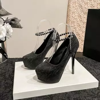 Модные туфли-лодочки женские блестящие жемчужные с круглым носком на высоком каблуке сандалии для вечеринки ночного клуба одинарная обувь 35