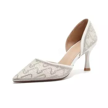 Модные туфли-лодочки женские со стразами, заостренные, полые, неглубокие, сандалии на каблуках для женщин, одинарные туфли 35