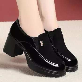 Модные туфли-лоферы 2024 года, новые весенние мягкие туфли для женщин, винтажные туфли-лодочки для дам, туфли на толстом высоком каблуке и платформе в стиле ретро, коричневые, повседневные туфли для мам 35 чёрный