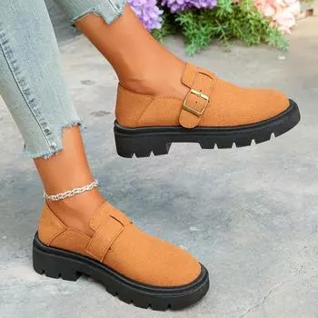 Модные туфли-лоферы из искусственной кожи на платформе, женские повседневные туфли на плоской подошве, британский стиль, универсальная студенческая обувь, модные туфли для одинарного ношения 2024 г. 35 светло-коричневого