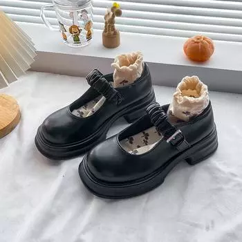 Модные туфли Лолита Японские туфли на платформе Черные туфли на высоком каблуке Модные женские туфли-лодочки с круглым носком Туфли Мэри Джейн из искусственной кожи для женщин 35 бежевый