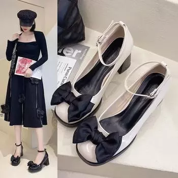 Модные туфли Лолиты для женщин, японские туфли Мэри Джейн, женские винтажные туфли для девушек, студентов, JK, туфли на высоком каблуке и платформе, косплей, большие размеры 35 чёрный