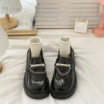 Модные туфли Мэри Джейн для женщин 2024 года, трендовые британские туфли-оксфорды с круглым носком, черные туфли на плоской подошве, повседневные женские кроссовки, женская обувь, лоферы 35 чёрный