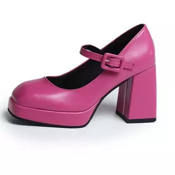Модные туфли Мэри Джейн для женщин и девочек, модные новые туфли на толстом каблуке для свадебного платья, весенние новые туфли-лодочки, классические с двойной пряжкой 35 красный