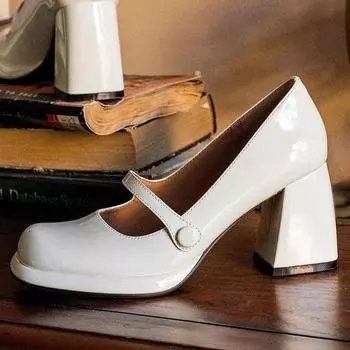 Модные туфли Мэри Джейн для женщин Модные новые туфли на толстом каблуке для свадебного платья 2024 Весна Новые однотонные женские туфли с круглой головкой 35 чёрный