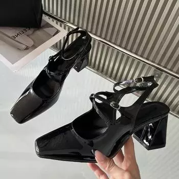 Модные туфли Мэри Джейн для женщин в стиле ретро, элегантные, массивные туфли с открытой пяткой, с пряжкой на ремне и леопардовым принтом, сандалии на высоком каблуке для женщин 35