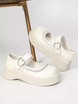 Модные туфли Мэри Джейн на толстой подошве с круглым носком для женщин 2024 года, новые туфли из британского стиля с увеличенным мелким вырезом и небольшим кожаным ремешком 34 чёрный