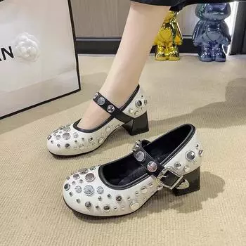 Модные туфли Мэри Джейн на высоком каблуке, женская обувь 2024 года, новые туфли на платформе в стиле Лолиты, осенние модные прогулочные платья со стразами, элегантные туфли на высоком каблуке 35 серебряный