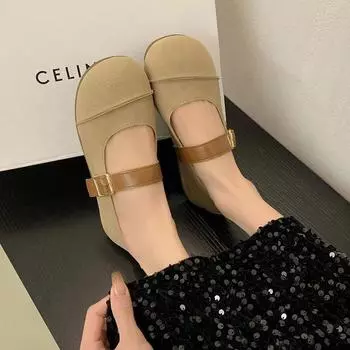 Модные туфли Мэри Джейн с круглым носком, женские повседневные туфли на мягкой подошве, женские туфли-лодочки в стиле ретро, весенне-осенние туфли с пряжкой на ремне 35 бежевый