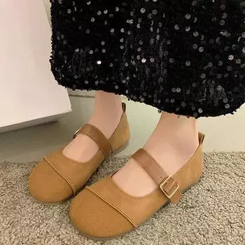Модные туфли Мэри Джейн с круглым носком, женские повседневные туфли на мягкой подошве, женские туфли-лодочки в стиле ретро, весенне-осенние туфли с пряжкой на ремне 35 бежевый