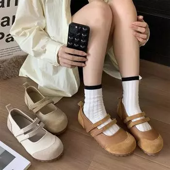 Модные туфли Мэри Джейн с круглым носком и мелкой подошвой, женские повседневные туфли с мягкой подошвой, женские туфли-мюли в стиле ретро с открытой пяткой, балетки Zapatos 2024 35 бежевый