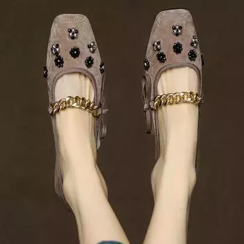 Модные туфли Мэри Джейн с квадратным носком и цепочкой, женские туфли 2024 года, высококачественные туфли-лодочки на весну/осень Sapatos Mary Jane 35 чёрный