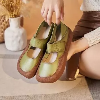 Модные туфли Мэри Джейн с квадратным носком, женские зеленые мокасины высшего качества, широкие туфли на плоской подошве, большие размеры, для мам, весна-лето-осень CN 35 зелёный