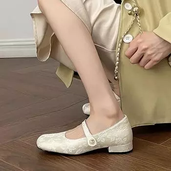 Модные туфли Мэри Джейн в китайском стиле с жемчугом и квадратным носком Женские туфли Мэри Джейн Zapatos De Mujer Botines Mujer Con Tacon на маленьком каблуке 35 чёрный