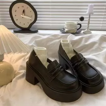 Модные туфли Мэри Джейн в японском стиле для девочек, осень 2024 г., новые женские туфли-лодочки на толстом каблуке и платформе, ретро-туфли с круглым носком для колледжа 35