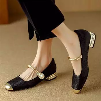 Модные туфли Мэри Джейн в стиле ретро на толстом каблуке, женские модные туфли с принтом, пряжкой, ремешком, стразами, квадратным каблуком, плоские туфли, элегантные босоножки на каблуках 35